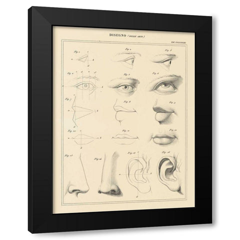 Face Chart Black Modern Wood Framed Art Print with Double Matting by Wild Apple Portfolio
