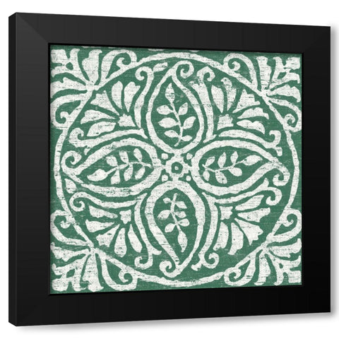 Amadora Dark Green Tile IV Black Modern Wood Framed Art Print with Double Matting by Wild Apple Portfolio