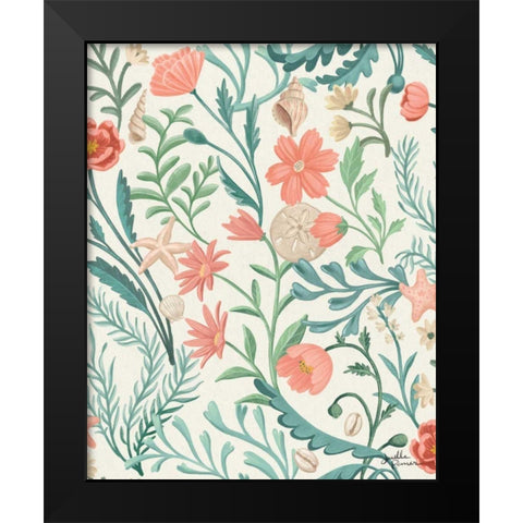 Seaside Botanical Pattern IA Black Modern Wood Framed Art Print by Penner, Janelle