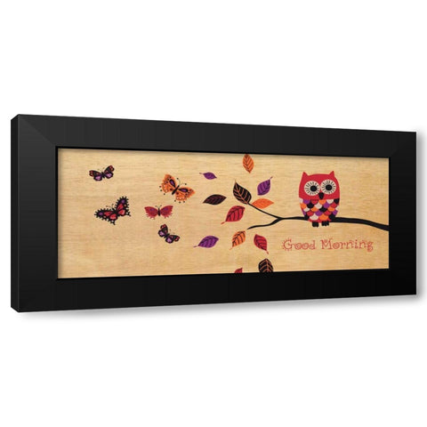 Good Morning Owl Black Modern Wood Framed Art Print with Double Matting by Wild Apple Portfolio
