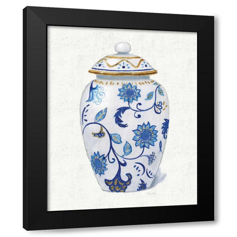 Flora Chinoiserie I Textured Black Modern Wood Framed Art Print with Double Matting by Adams, Emily