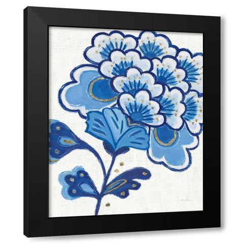 Flora Chinoiserie V Textured Black Modern Wood Framed Art Print with Double Matting by Adams, Emily