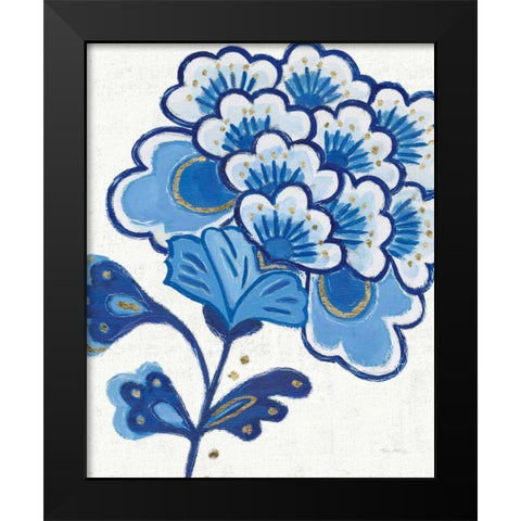 Flora Chinoiserie V Textured Black Modern Wood Framed Art Print by Adams, Emily