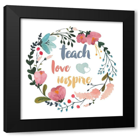 Harriet Floral Teacher Inspiration I Black Modern Wood Framed Art Print by Wild Apple Portfolio