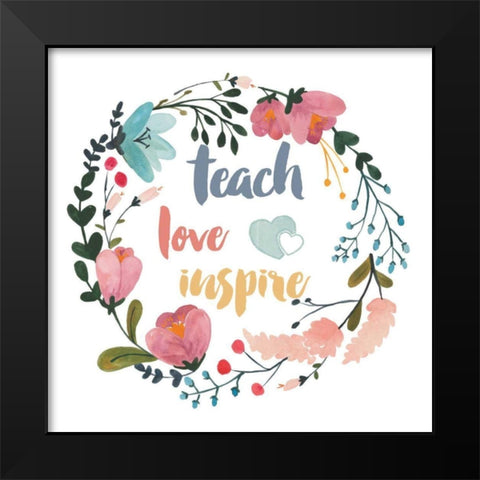 Harriet Floral Teacher Inspiration I Black Modern Wood Framed Art Print by Wild Apple Portfolio