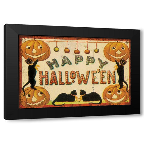 Halloween Nostalgia Happy Halloween Black Modern Wood Framed Art Print by Pertiet, Katie