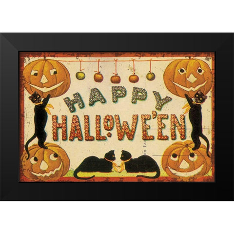 Halloween Nostalgia Happy Halloween Black Modern Wood Framed Art Print by Pertiet, Katie