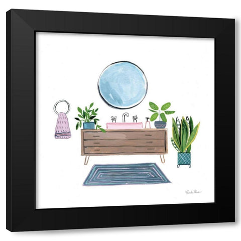 Green Bathroom I Black Modern Wood Framed Art Print by Zaman, Farida