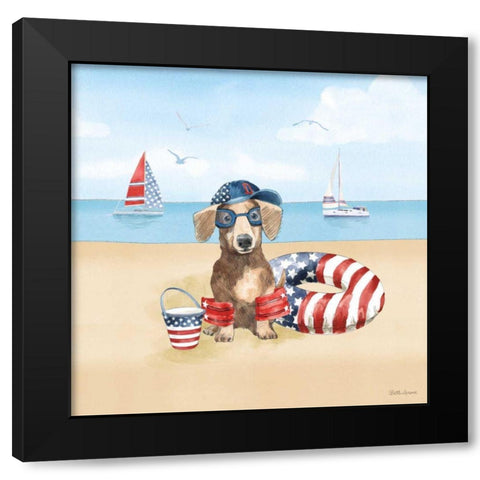 Summer Paws Patriotic III Black Modern Wood Framed Art Print with Double Matting by Grove, Beth