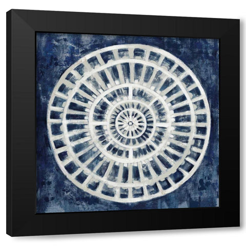 Blue Textured Medallion Black Modern Wood Framed Art Print with Double Matting by Vassileva, Silvia