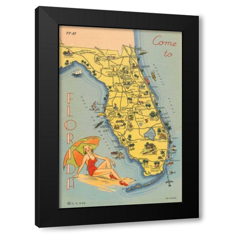 Florida Postcard VI Black Modern Wood Framed Art Print with Double Matting by Wild Apple Portfolio