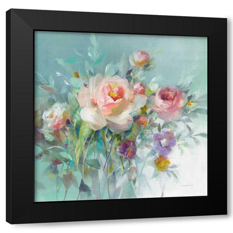 Summer Garden Roses Black Modern Wood Framed Art Print with Double Matting by Nai, Danhui