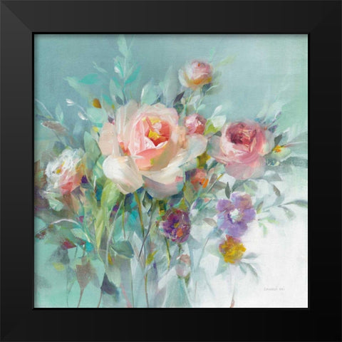 Summer Garden Roses Black Modern Wood Framed Art Print by Nai, Danhui