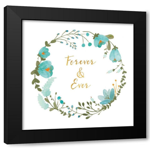 Romantic Floral I Blue Black Modern Wood Framed Art Print with Double Matting by Wild Apple Portfolio