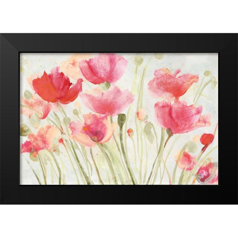 Blush Poppies Black Modern Wood Framed Art Print by Hristova, Albena