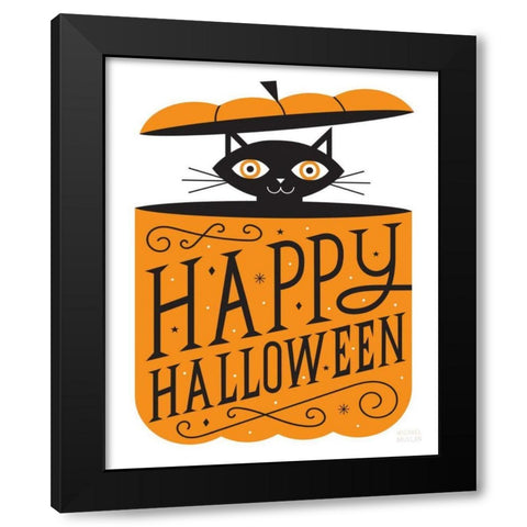 Pumpkin Kitty Black Modern Wood Framed Art Print by Mullan, Michael
