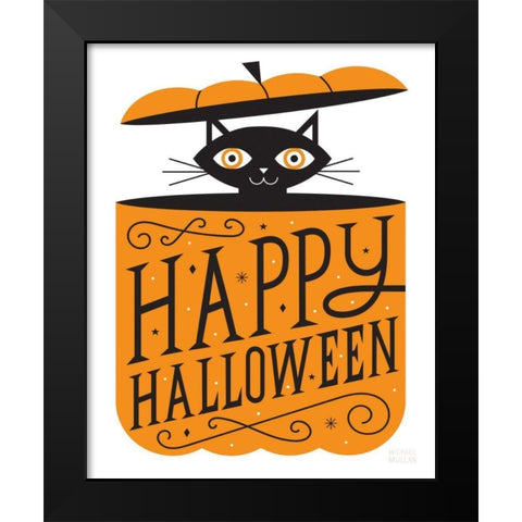 Pumpkin Kitty Black Modern Wood Framed Art Print by Mullan, Michael