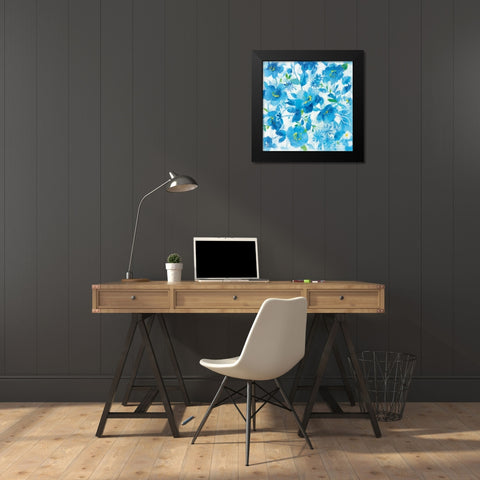 Scattered Floral Black Modern Wood Framed Art Print by Nai, Danhui