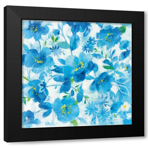 Scattered Floral Black Modern Wood Framed Art Print with Double Matting by Nai, Danhui