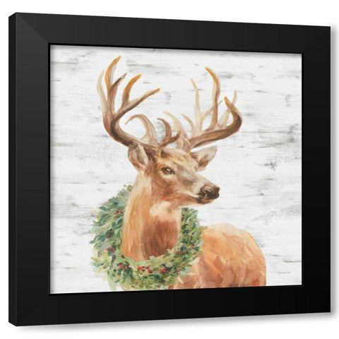Woodland Holidays Stag Gray Black Modern Wood Framed Art Print with Double Matting by Nai, Danhui