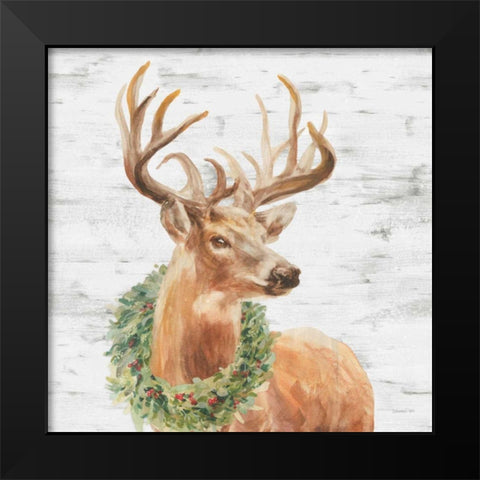 Woodland Holidays Stag Gray Black Modern Wood Framed Art Print by Nai, Danhui