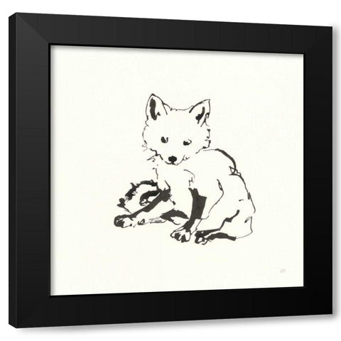 Line Fox Black Modern Wood Framed Art Print with Double Matting by Paschke, Chris