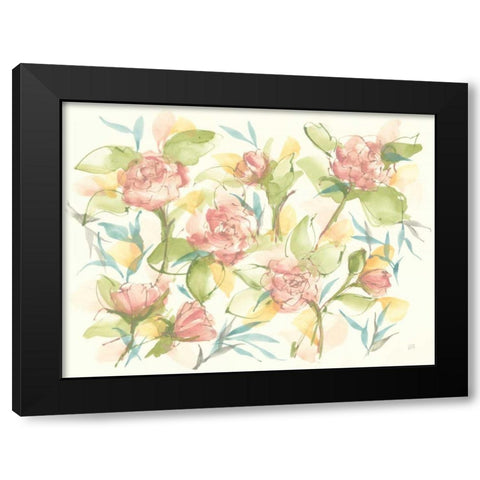 Blush Camellias Black Modern Wood Framed Art Print with Double Matting by Paschke, Chris