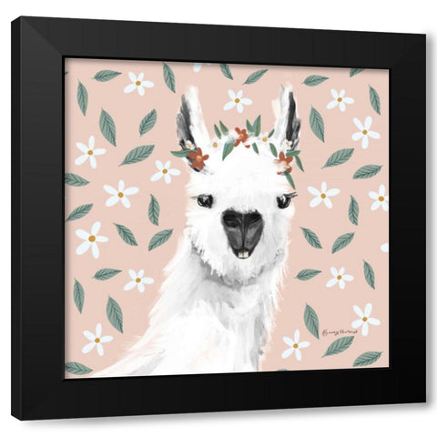 Delightful Alpacas I Floral Crop Black Modern Wood Framed Art Print by Thorns, Becky