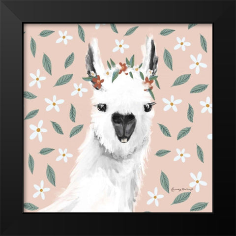 Delightful Alpacas I Floral Crop Black Modern Wood Framed Art Print by Thorns, Becky