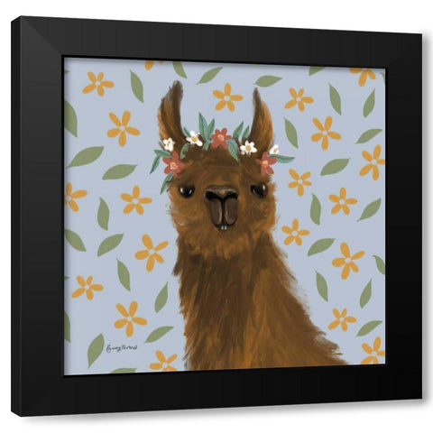 Delightful Alpacas II Floral Crop Black Modern Wood Framed Art Print with Double Matting by Thorns, Becky