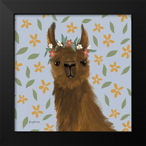 Delightful Alpacas II Floral Crop Black Modern Wood Framed Art Print by Thorns, Becky