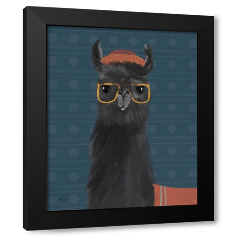 Delightful Alpacas IV Blue Black Modern Wood Framed Art Print by Thorns, Becky