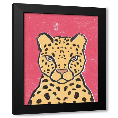 Jungle Cat Hot Pink Black Modern Wood Framed Art Print with Double Matting by Hershey, Moira