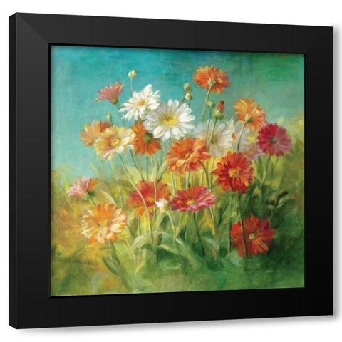Painted Daisies Black Modern Wood Framed Art Print with Double Matting by Nai, Danhui