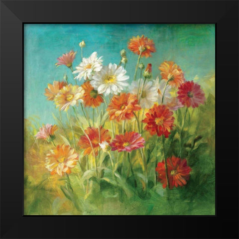 Painted Daisies Black Modern Wood Framed Art Print by Nai, Danhui