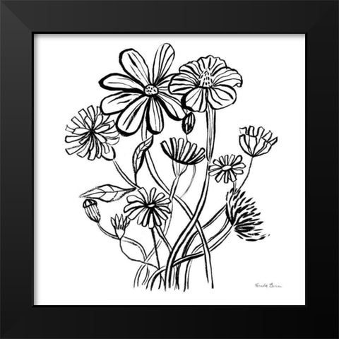 Wild Flowers Line I Black Modern Wood Framed Art Print by Zaman, Farida
