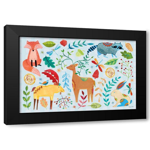 Whimsical Woodland I Pastel Black Modern Wood Framed Art Print by Zaman, Farida