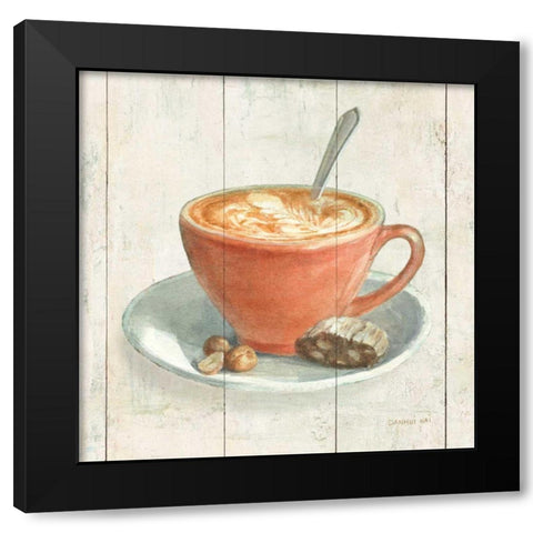 Wake Me Up Coffee III Black Modern Wood Framed Art Print with Double Matting by Nai, Danhui