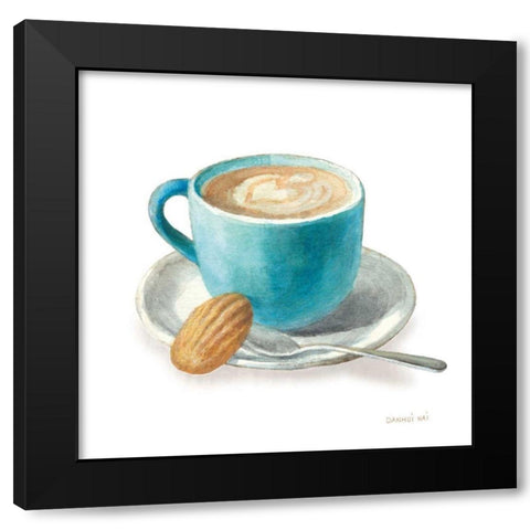 Wake Me Up Coffee I on White Black Modern Wood Framed Art Print with Double Matting by Nai, Danhui