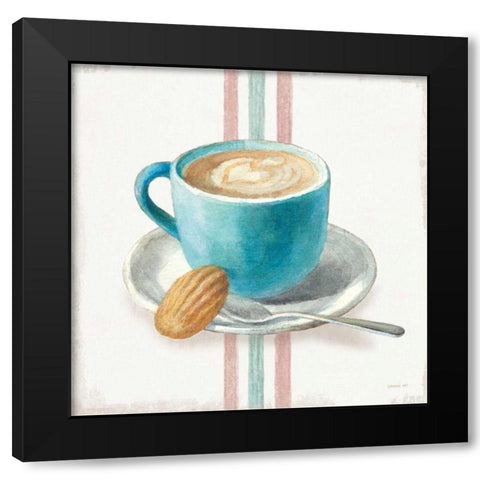 Wake Me Up Coffee I with Stripes Black Modern Wood Framed Art Print by Nai, Danhui