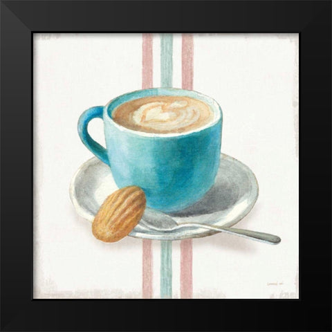 Wake Me Up Coffee I with Stripes Black Modern Wood Framed Art Print by Nai, Danhui