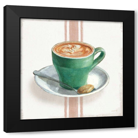 Wake Me Up Coffee II with Stripes Black Modern Wood Framed Art Print with Double Matting by Nai, Danhui