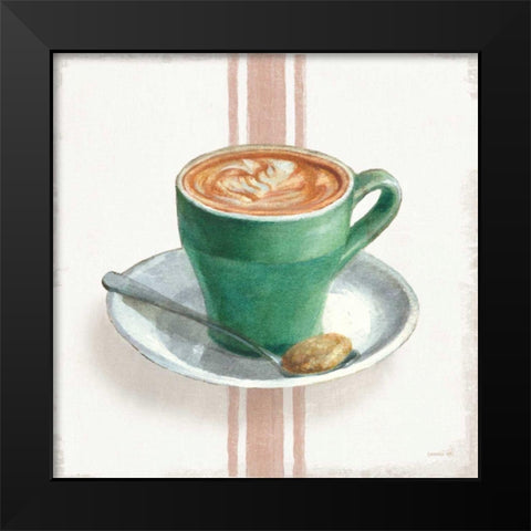 Wake Me Up Coffee II with Stripes Black Modern Wood Framed Art Print by Nai, Danhui