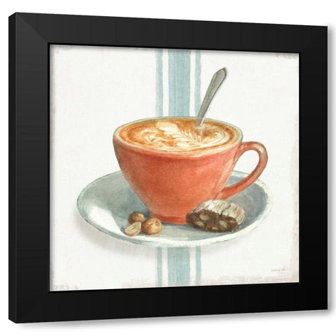 Wake Me Up Coffee III with Stripes Black Modern Wood Framed Art Print with Double Matting by Nai, Danhui