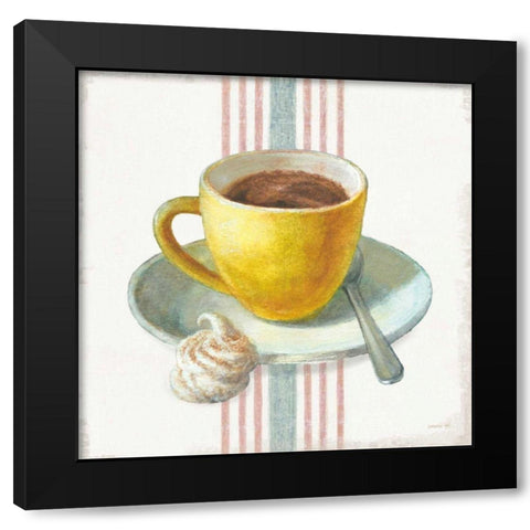 Wake Me Up Coffee IV with Stripes Black Modern Wood Framed Art Print with Double Matting by Nai, Danhui