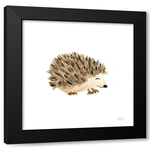 Woodland Whimsy Hedgehog Black Modern Wood Framed Art Print with Double Matting by Marshall, Laura