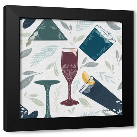 Fruity Cocktails Pattern IV Black Modern Wood Framed Art Print with Double Matting by Thorns, Becky