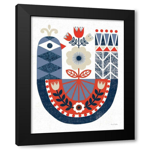 Folk Lodge Bird Red Navy Black Modern Wood Framed Art Print with Double Matting by Mullan, Michael