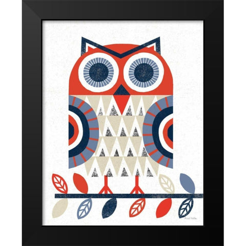 Folk Lodge Owl Red Navy Black Modern Wood Framed Art Print by Mullan, Michael