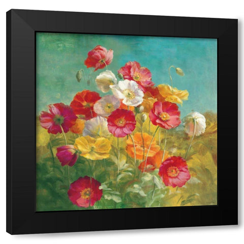 Poppies in the Field Black Modern Wood Framed Art Print with Double Matting by Nai, Danhui